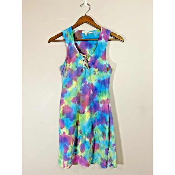 Earthbound Tank Dress Womens SMALL Colorful Tie Dye Fitted Butter Soft Mini Boho - Picture 1 of 4